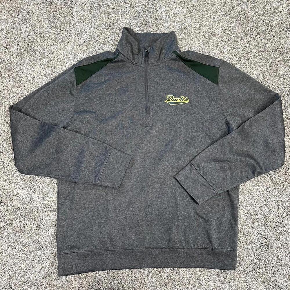 Oregon Ducks 1/4 Zip Pullover Mens Light‎ Medium Grey Green Yellow Embroidered